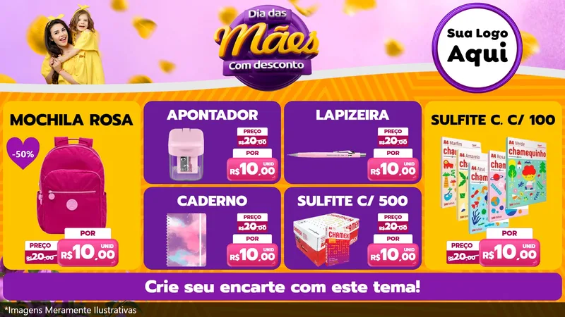 Modelo de TV para TV Horizontal com o tema Dia das Mães com Desconto para Papelaria