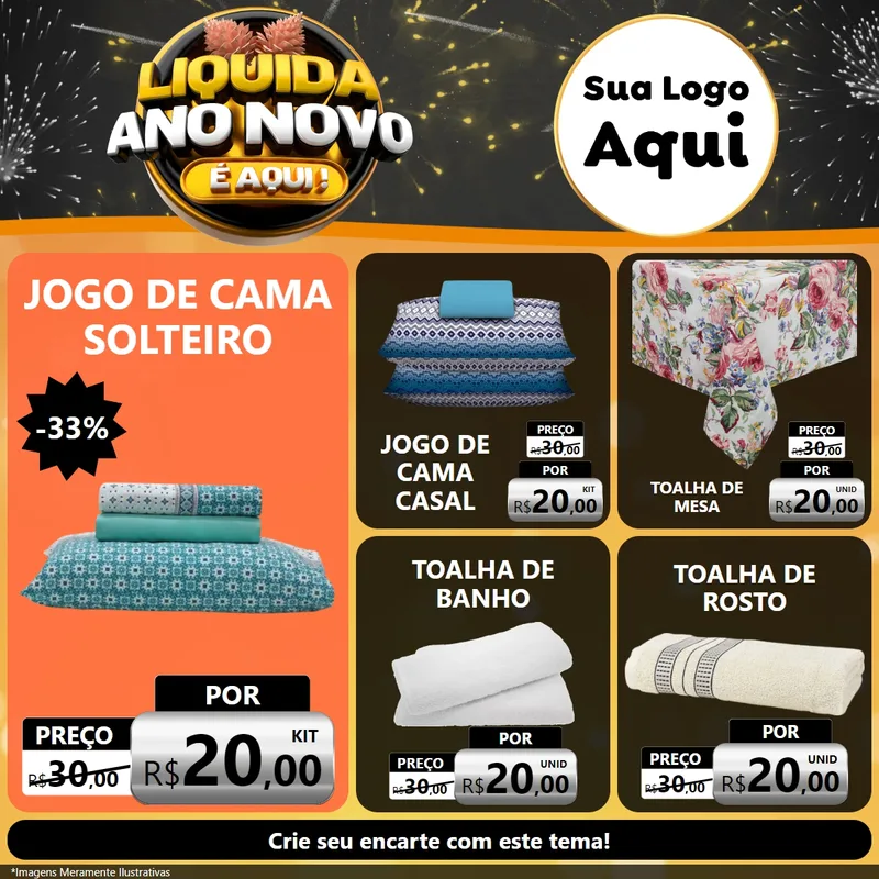 Modelo de Rede Social para Feed Facebook com o tema Liquida Ano Novo É Aqui! para Cama, Mesa e Banho