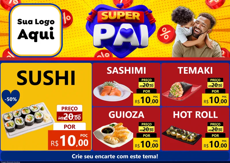 Modelo de Encarte para Encarte A4 Horizontal com o tema Super Pai para Comida japonesa