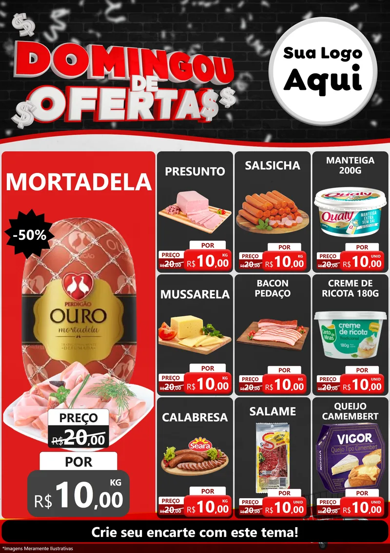 Modelo de Encarte para Encarte A4 Vertical com o tema Domingou de Ofertas para Frios e Laticínios