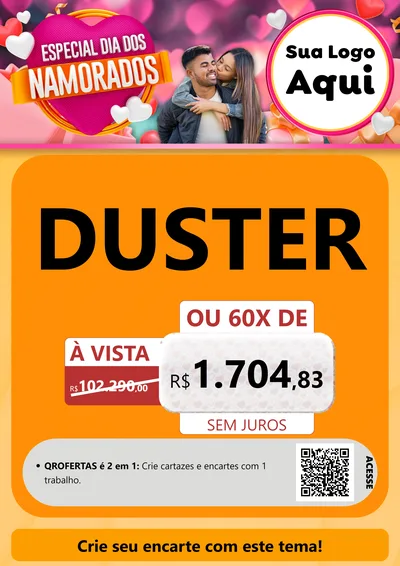 Modelo de Cartaz para Cartaz A4 Vertical com o tema Especial Dia dos Namorados para Concessionaria de Carros