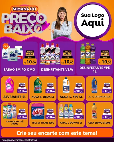 Modelo de Rede Social para Feed Instagram com o tema Semana do Preço Baixo para Produtos de Limpeza