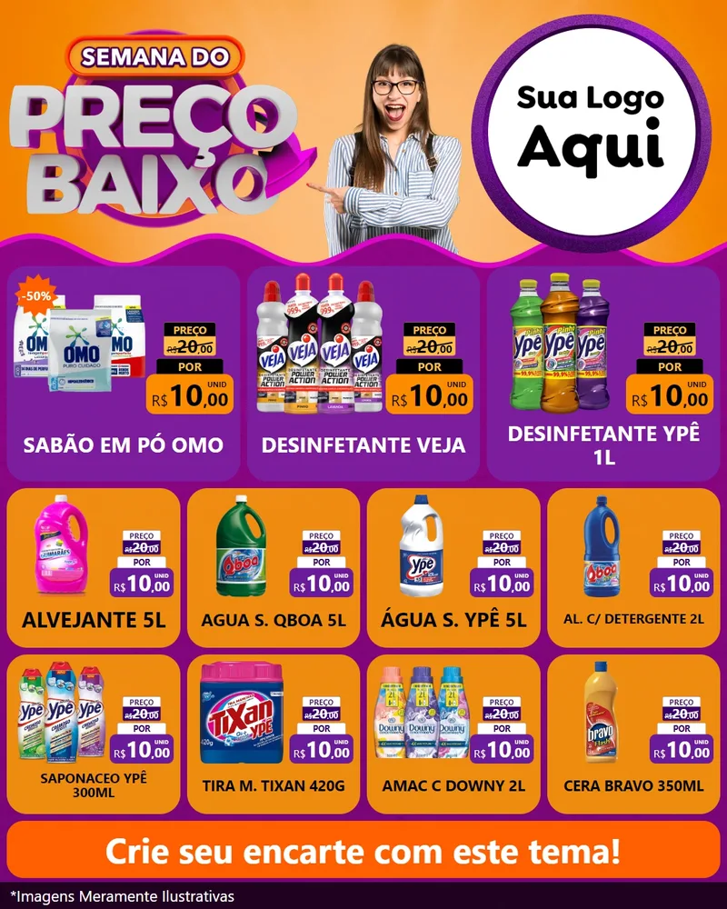 Modelo de Rede Social para Feed Instagram com o tema Semana do Preço Baixo para Produtos de Limpeza