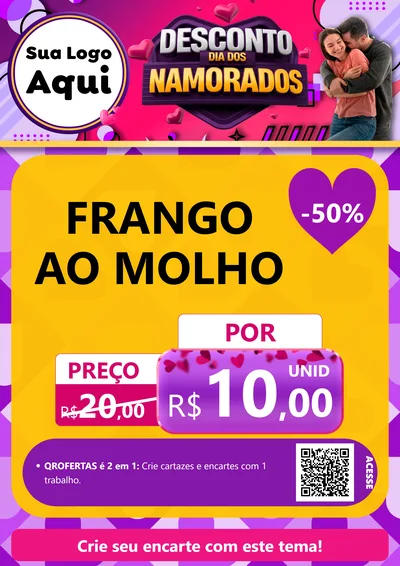 Modelo de Cartaz para Cartaz A4 Vertical com o tema Desconto Dia dos Namorados para Restaurante