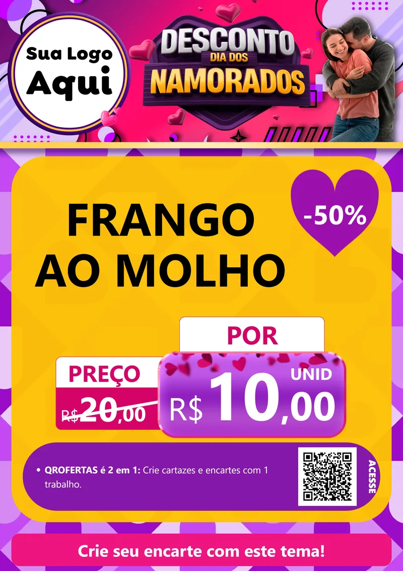 Modelo de Cartaz para Cartaz A4 Vertical com o tema Desconto Dia dos Namorados para Restaurante