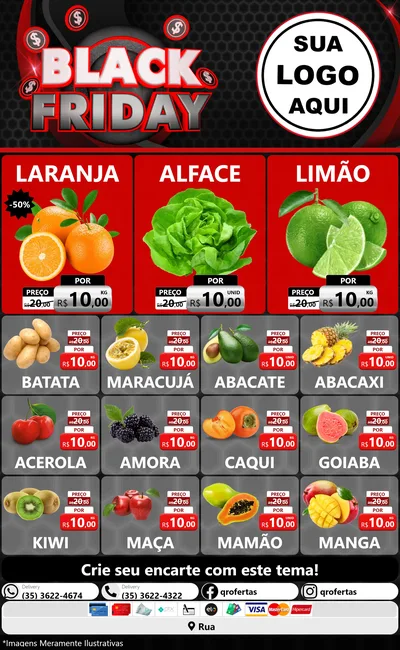 Modelo de Encarte para Encarte Grande com o tema Black Friday para Hortifrúti
