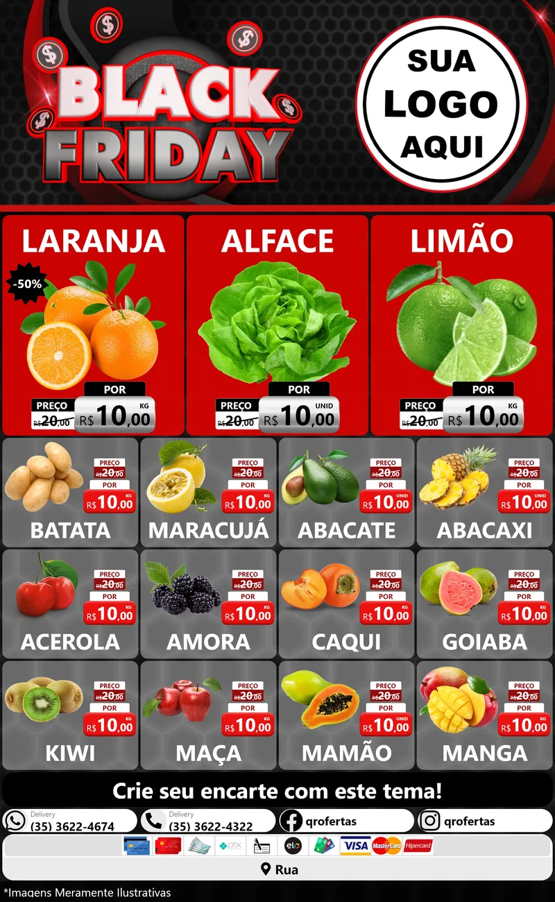 Modelo de Encarte para Encarte Grande com o tema Black Friday para Hortifrúti