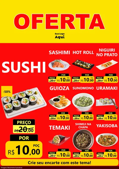 Modelo de Encarte para Encarte A4 Vertical com o tema OFERTA - Vermelho Cartaz para Comida japonesa
