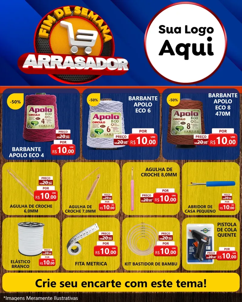 Modelo de Rede Social para Feed Instagram com o tema Fim De Semana Arrasador para Armarinho e Aviamentos