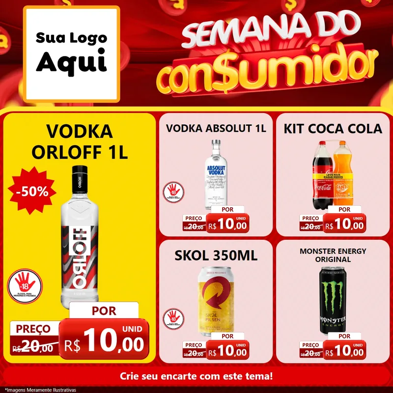 Modelo de Rede Social para Feed Facebook com o tema Semana do Consumidor para Distribuidora de bebidas