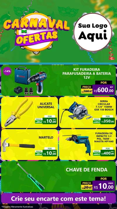 Modelo de TV para TV Vertical com o tema Carnaval de Ofertas para Maquinas e Ferramentas