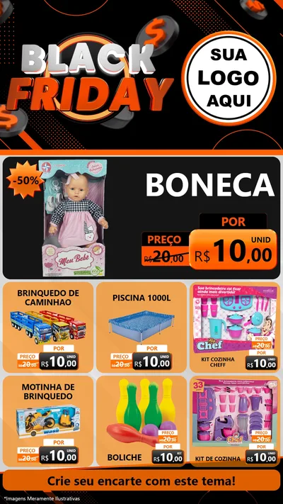 Modelo de Rede Social para Stories com o tema Black Friday para Brinquedos