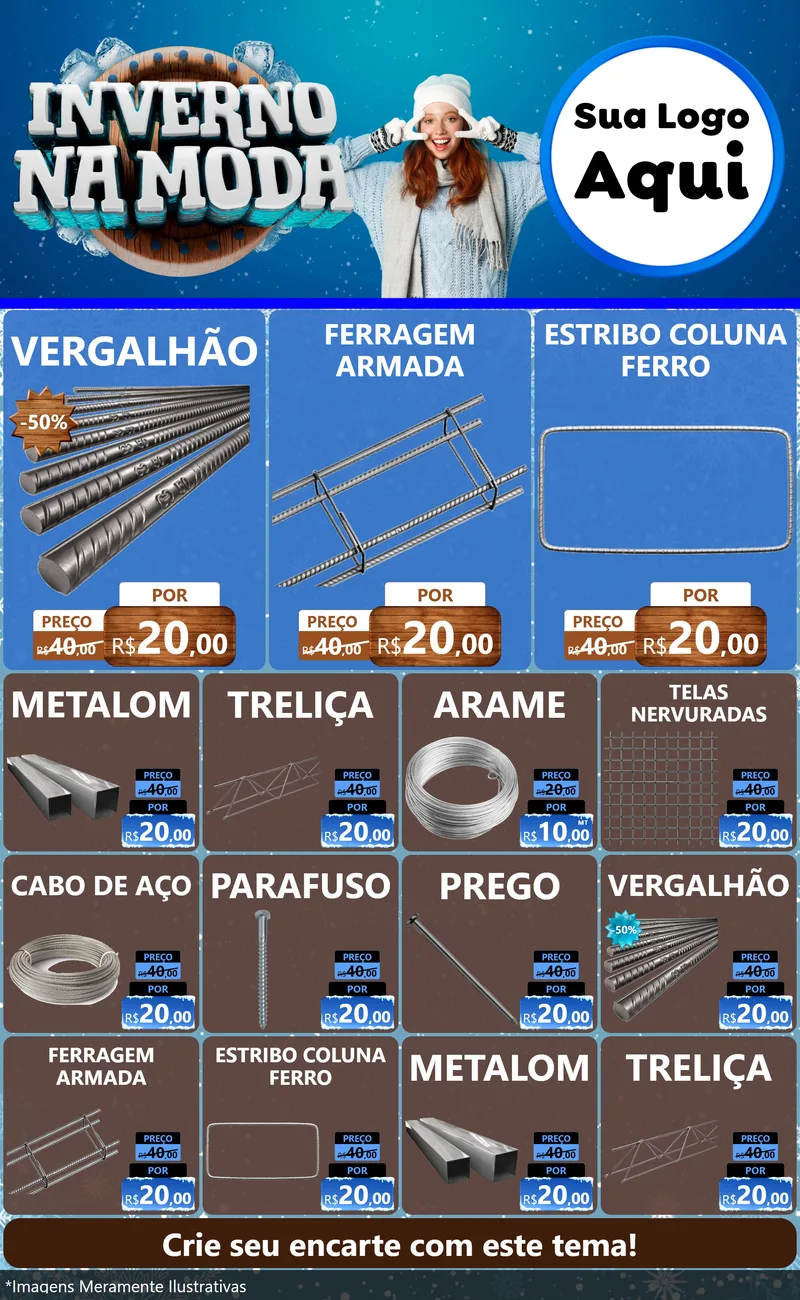 Modelo de Encarte para Encarte Grande com o tema Inverno na Moda para Ferragens