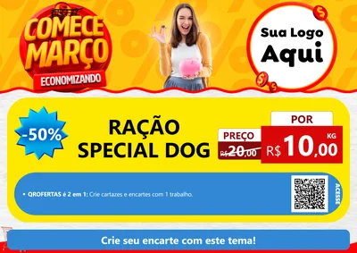 Modelo de Cartaz para Cartaz A4 Horizontal com o tema Comece Março Economizando para Pet Shop