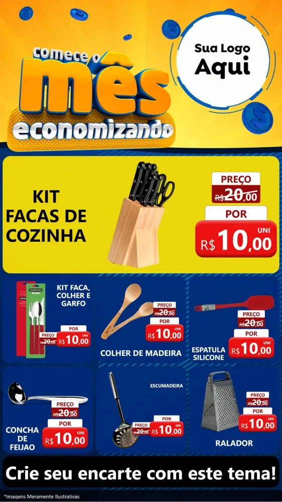 Modelo de Rede Social para Stories com o tema Comece O Mês Economizando para Utilidades Domésticas