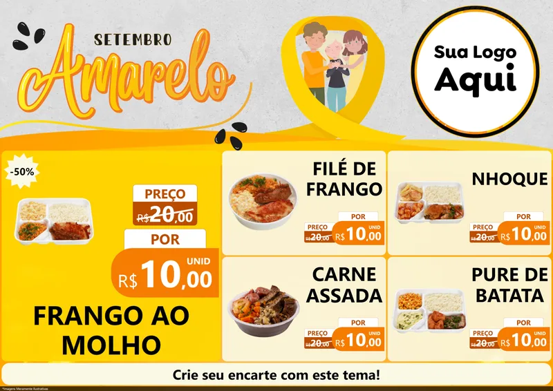 Modelo de Encarte para Encarte A4 Horizontal com o tema Setembro Amarelo para Restaurante