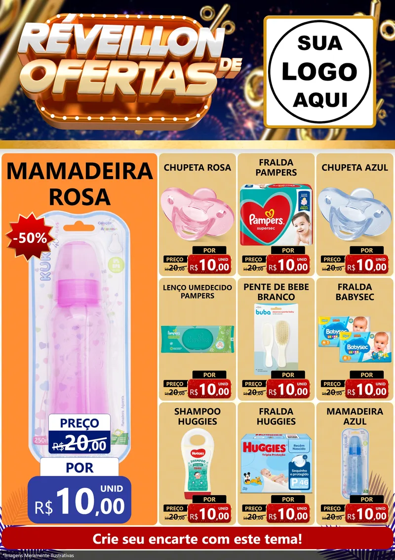 Modelo de Encarte para Encarte A4 Vertical com o tema Réveillon de Ofertas para Bebês