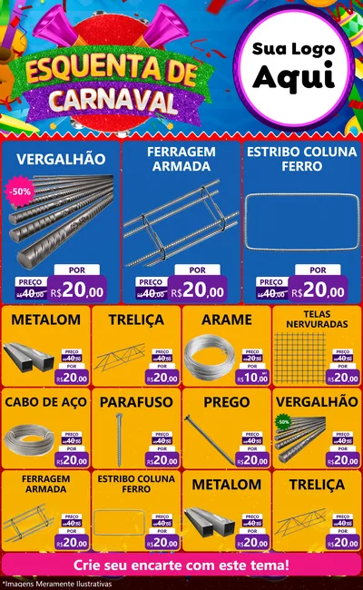 Modelo de Encarte para Encarte Grande com o tema Esquenta de Carnaval para Ferragens