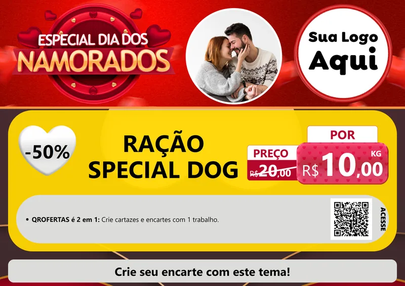 Modelo de Cartaz para Cartaz A4 Horizontal com o tema Especial Dia Dos Namorados para Pet Shop