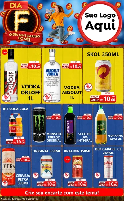 Modelo de Encarte para Encarte Grande com o tema Dia F - O Dia Mais Barato Do Mês para Distribuidora de bebidas