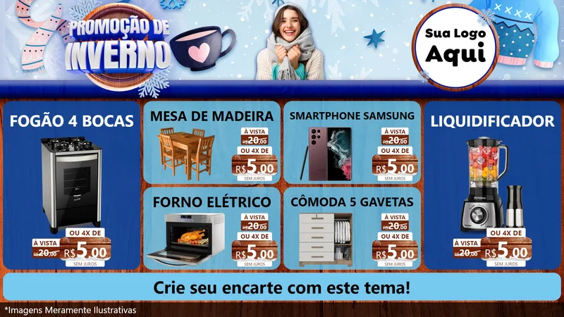 Modelo de TV para TV Horizontal com o tema Promoção de Inverno para Móveis e Eletro