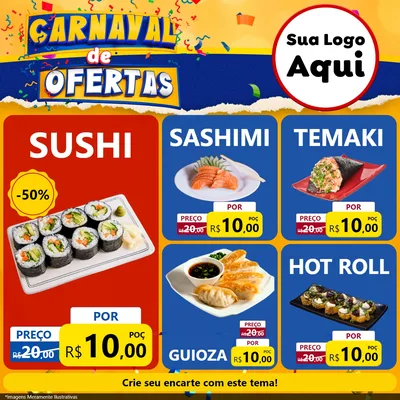 Modelo de Rede Social para Feed Facebook com o tema Carnaval de Ofertas para Comida japonesa