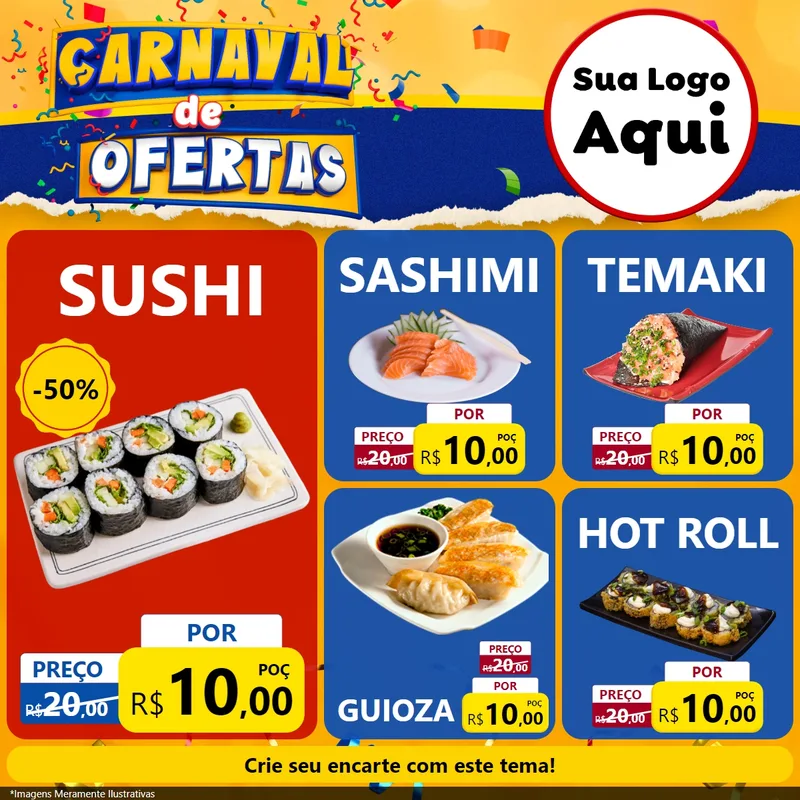 Modelo de Rede Social para Feed Facebook com o tema Carnaval de Ofertas para Comida japonesa