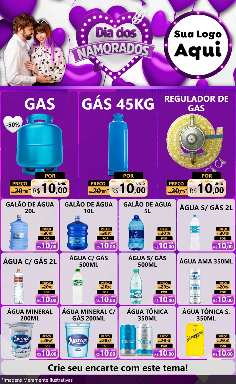 Modelo de Encarte para Encarte Grande com o tema Dia dos Namorados para Água e gás
