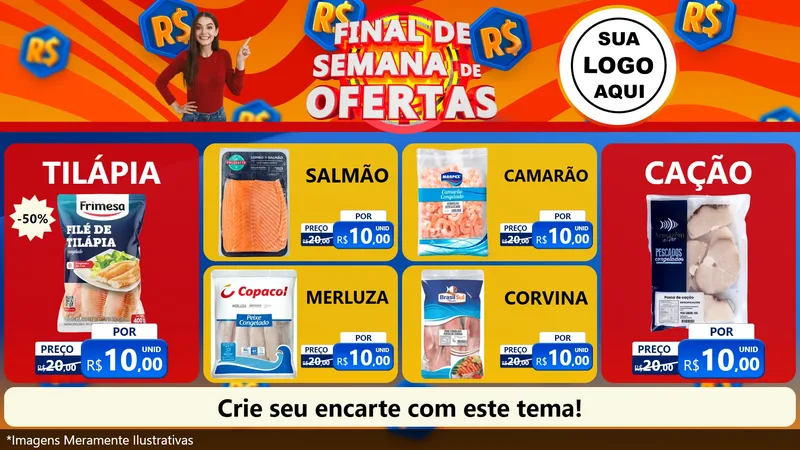 Modelo de TV para TV Horizontal com o tema Final de Semana de Ofertas para Peixaria