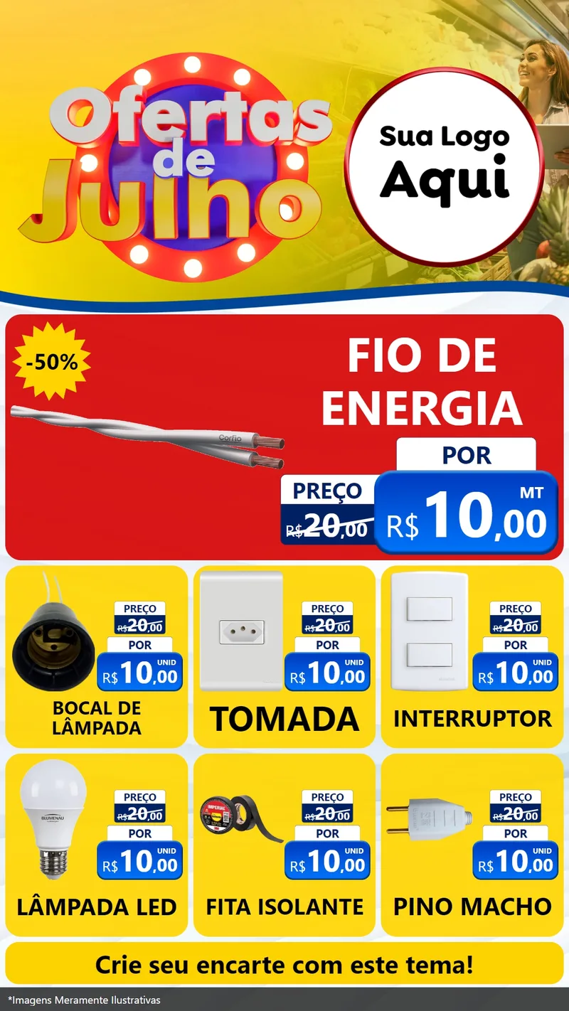 Modelo de Rede Social para Stories com o tema Ofertas de Julho para Materiais Elétricos