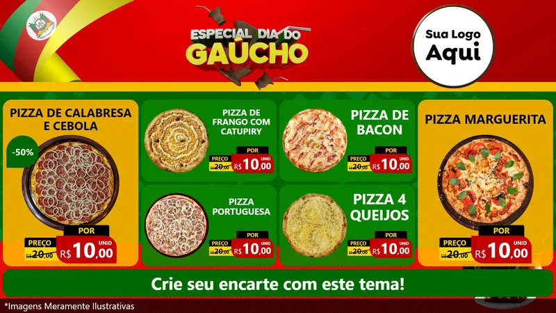 Modelo de TV para TV Horizontal com o tema Especial Dia do Gaúcho para Pizzaria