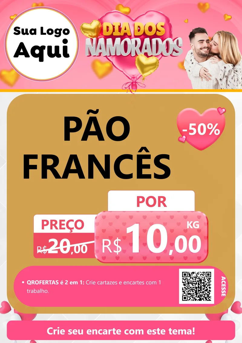 Modelo de Cartaz para Cartaz A4 Vertical com o tema Dia dos Namorados para Padaria