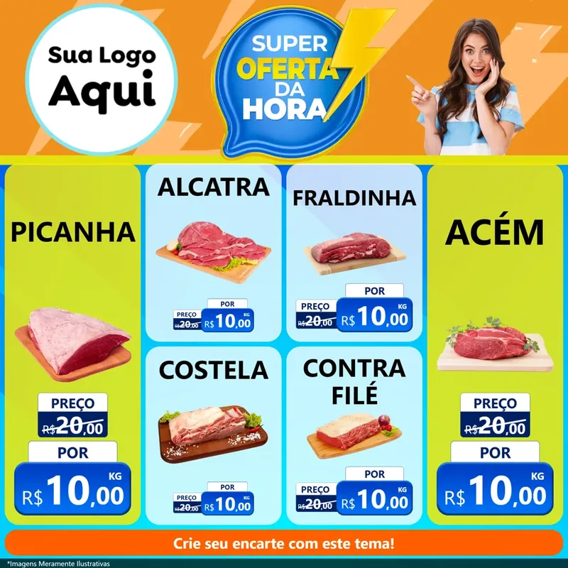 Modelo de Rede Social para Feed Facebook com o tema Super Oferta da Hora para Açougue