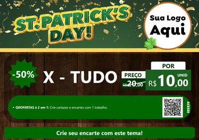 Modelo de Cartaz para Cartaz A4 Horizontal com o tema St Patriks Day para Hamburgueria
