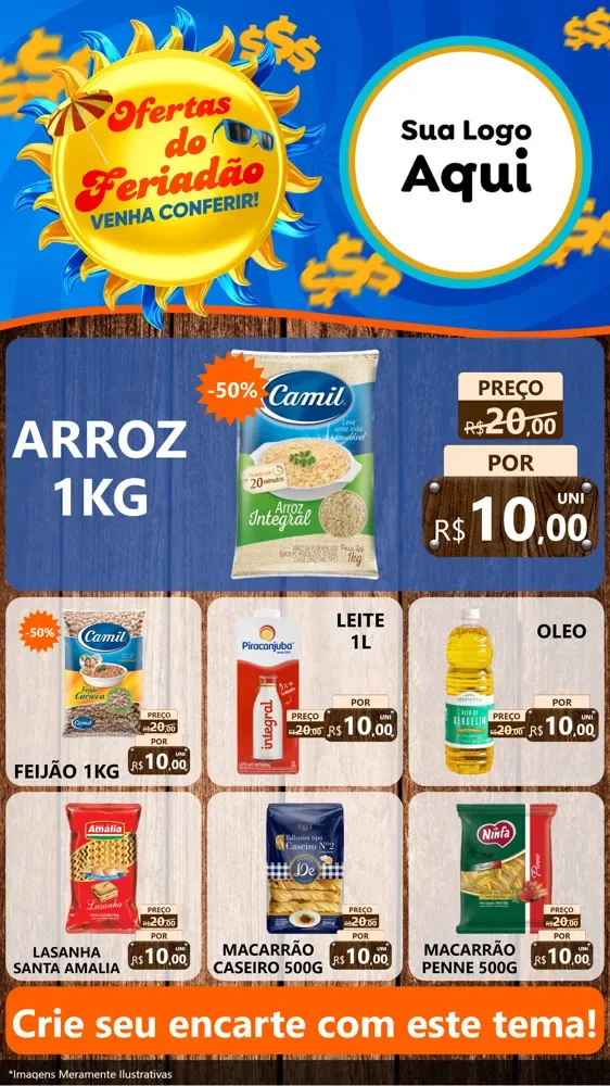 Modelo de Rede Social para Stories com o tema Ofertas do Feriadão para Supermercado