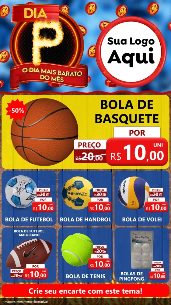 Modelo de Rede Social para Stories com o tema Dia P - O Dia Mais Barato Do Mês para Artigos Esportivos