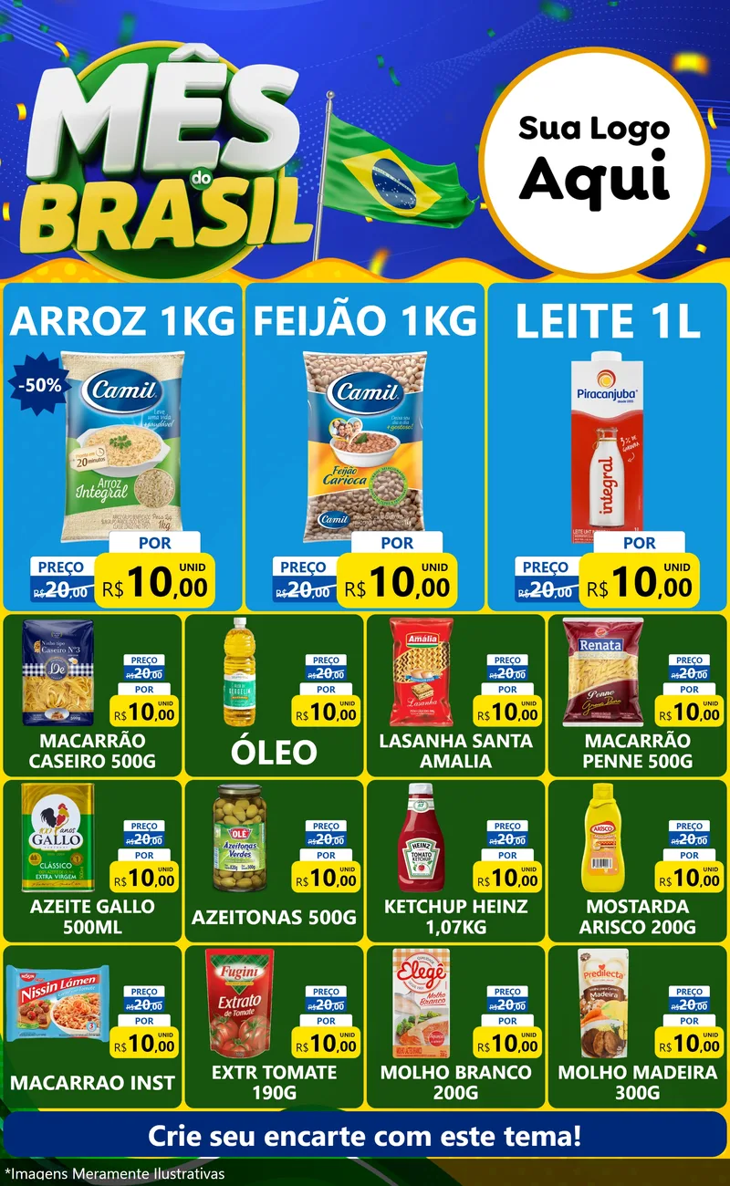 Modelo de Encarte para Encarte Grande com o tema Mês do Brasil para Supermercado