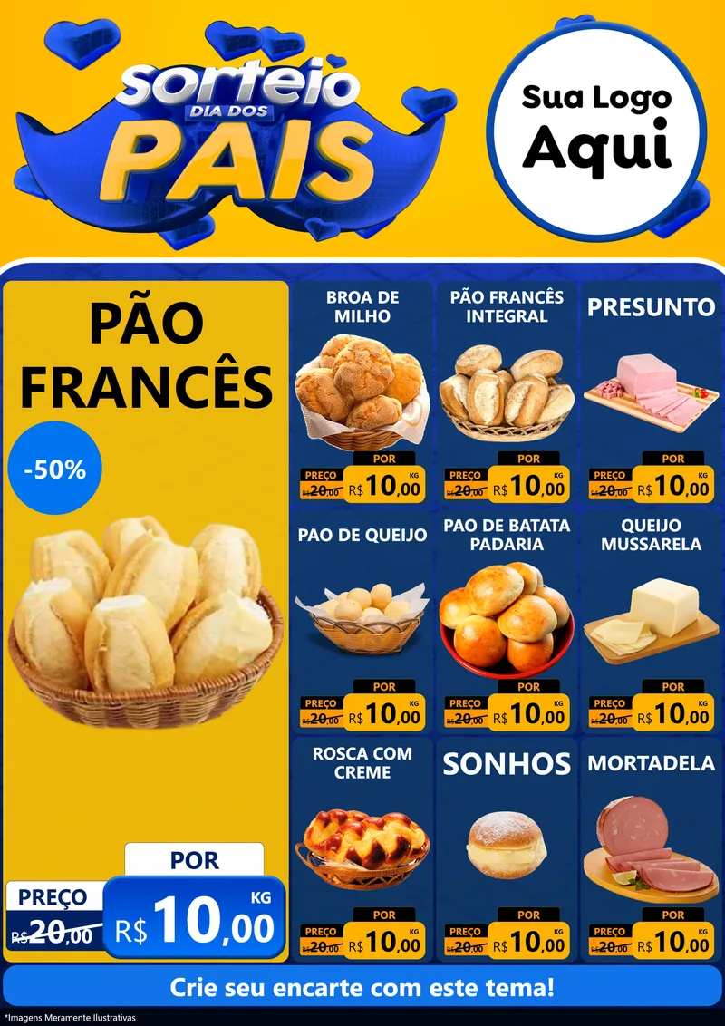 Modelo de Encarte para Encarte A4 Vertical com o tema Sorteio Dia dos Pais para Padaria
