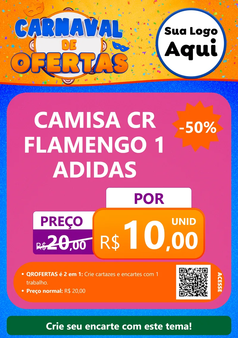 Modelo de Cartaz para Cartaz A4 Vertical com o tema Carnaval de Ofertas para Roupas e acessórios