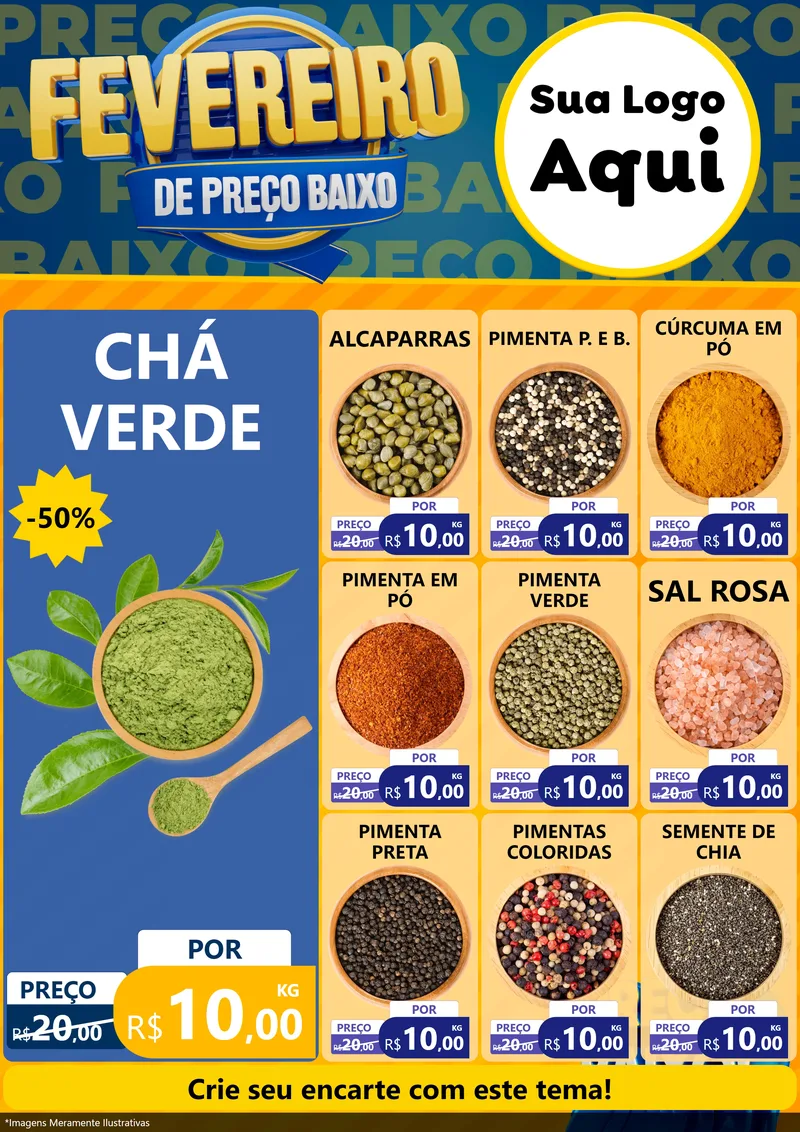 Modelo de Encarte para Encarte A4 Vertical com o tema Fevereiro de Preço Baixo para Produtos Naturais