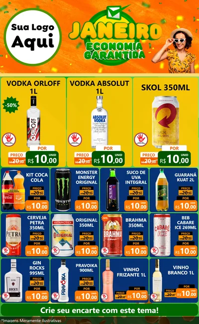 Modelo de Encarte para Encarte Grande com o tema Janeiro - Economia Garantida para Distribuidora de bebidas