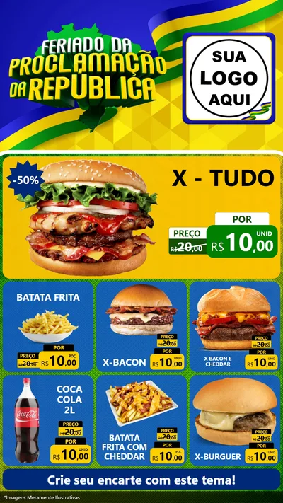 Modelo de Rede Social para Stories com o tema Feriado da Proclamação da República para Hamburgueria