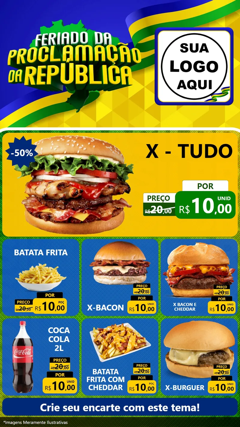 Modelo de Rede Social para Stories com o tema Feriado da Proclamação da República para Hamburgueria