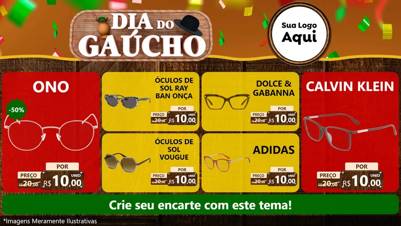 Modelo de TV para TV Horizontal com o tema Dia do Gaúcho para Óticas