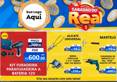 Modelo de Encarte para Encarte A4 Horizontal com o tema Sabadão do Real para Maquinas e Ferramentas