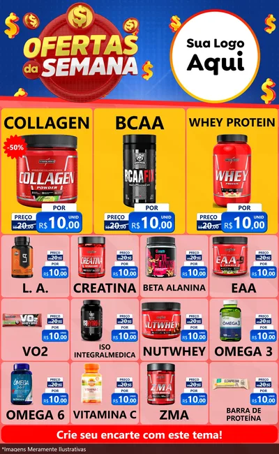 Modelo de Encarte para Encarte Grande com o tema Ofertas Da Semana para Suplementos alimentares
