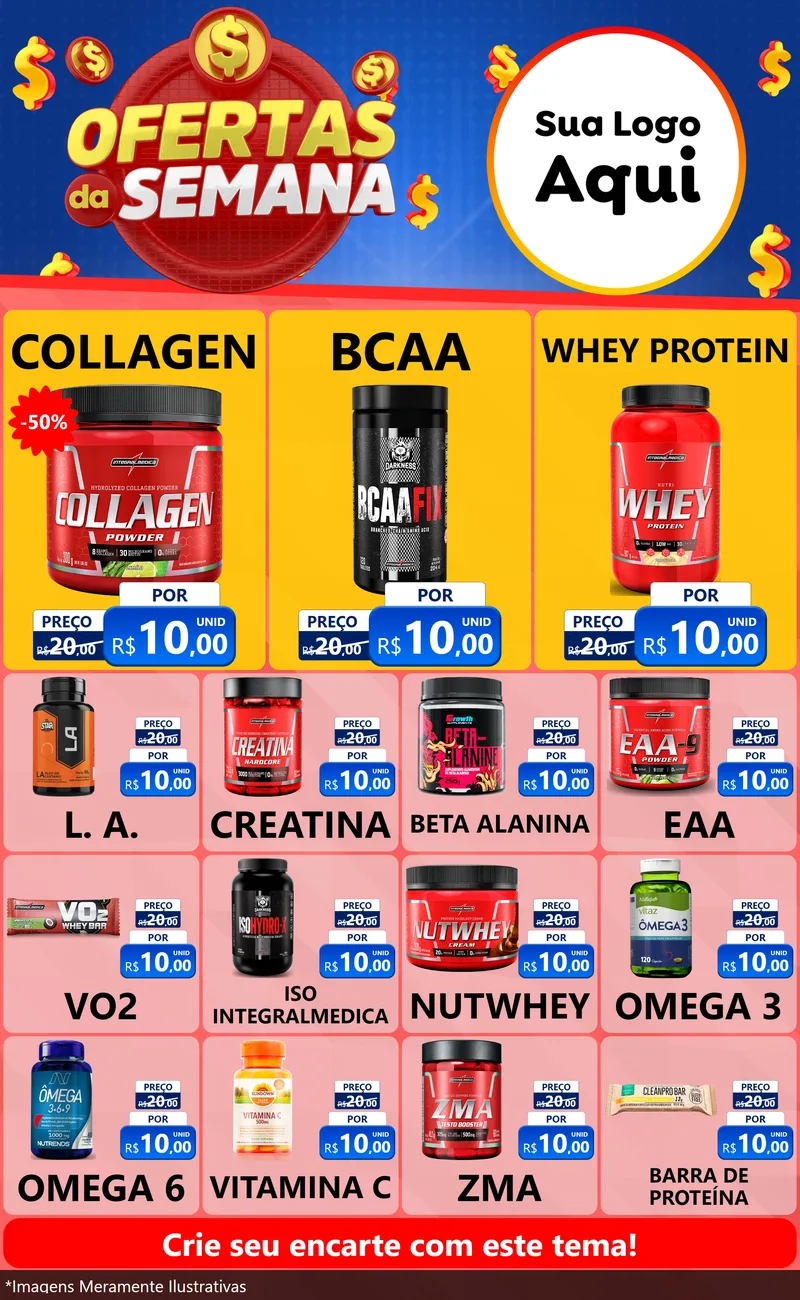 Modelo de Encarte para Encarte Grande com o tema Ofertas Da Semana para Suplementos alimentares