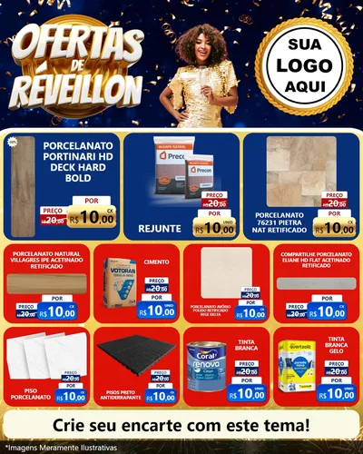 Modelo de Rede Social para Feed Instagram com o tema Ofertas de Réveillon para Pisos e revestimentos