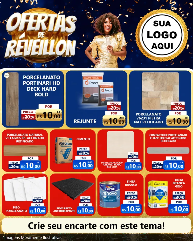 Modelo de Rede Social para Feed Instagram com o tema Ofertas de Réveillon para Pisos e revestimentos