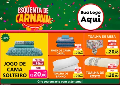 Modelo de Encarte para Encarte A4 Horizontal com o tema Esquenta de Carnaval para Cama, Mesa e Banho